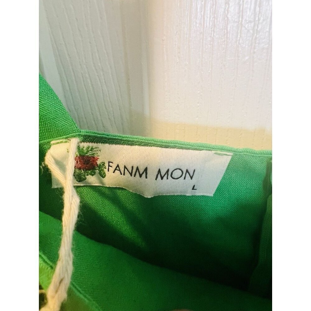 Fanm Mon Nilen Linen Midi Embroidered Dress Large Kelly Green Pockets A-Line - Picture 8 of 10